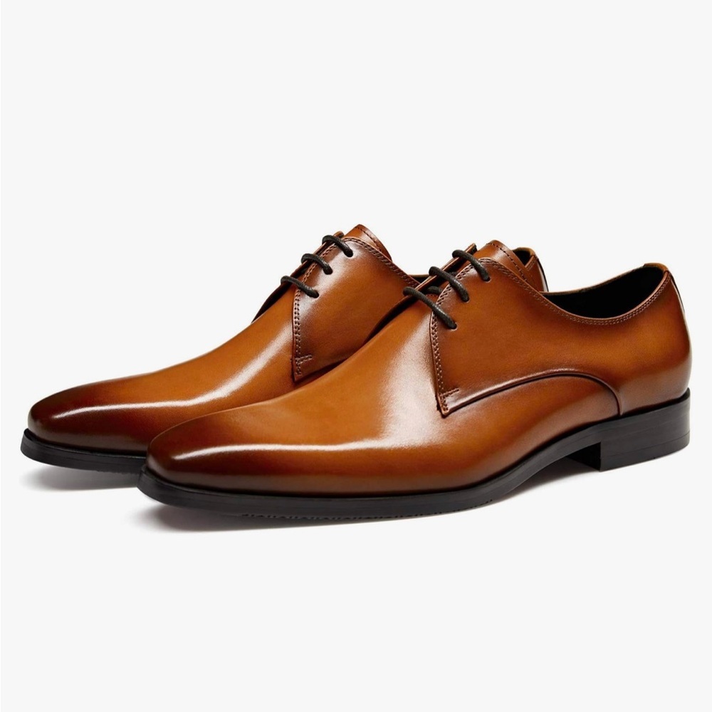 New Men’s Brown Leather Oxford Dress Shoes sz 7 / 38 - Picture 2 of 13